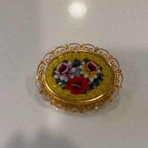 Floral Mosaic Brooch in Gold and Yellow